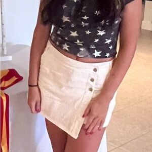 White Silver Button Jean Skort Shorts